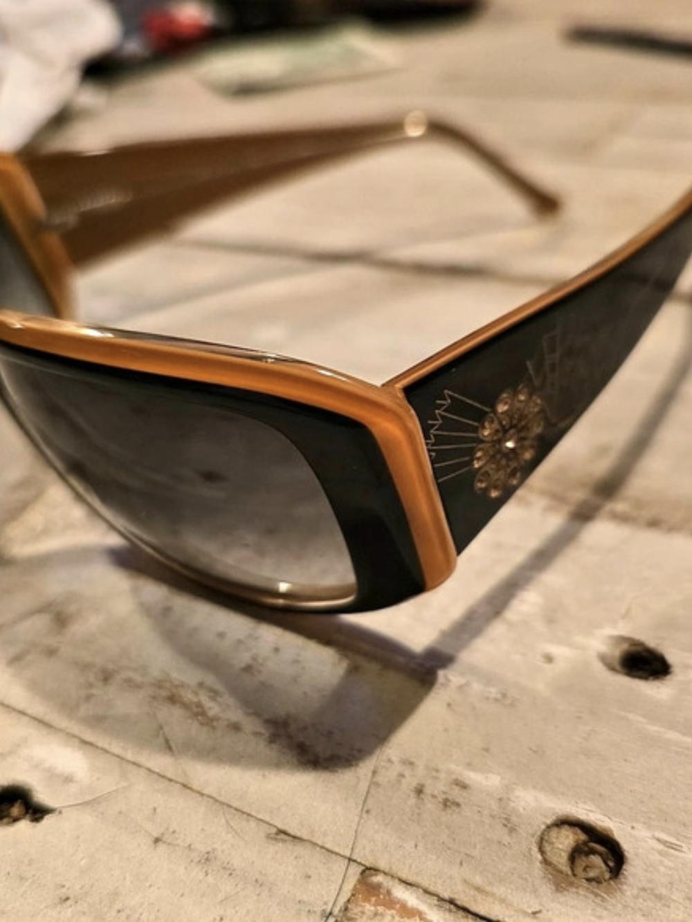 Judith Leiber Decorative Temple Sunglasses in Brown & Black